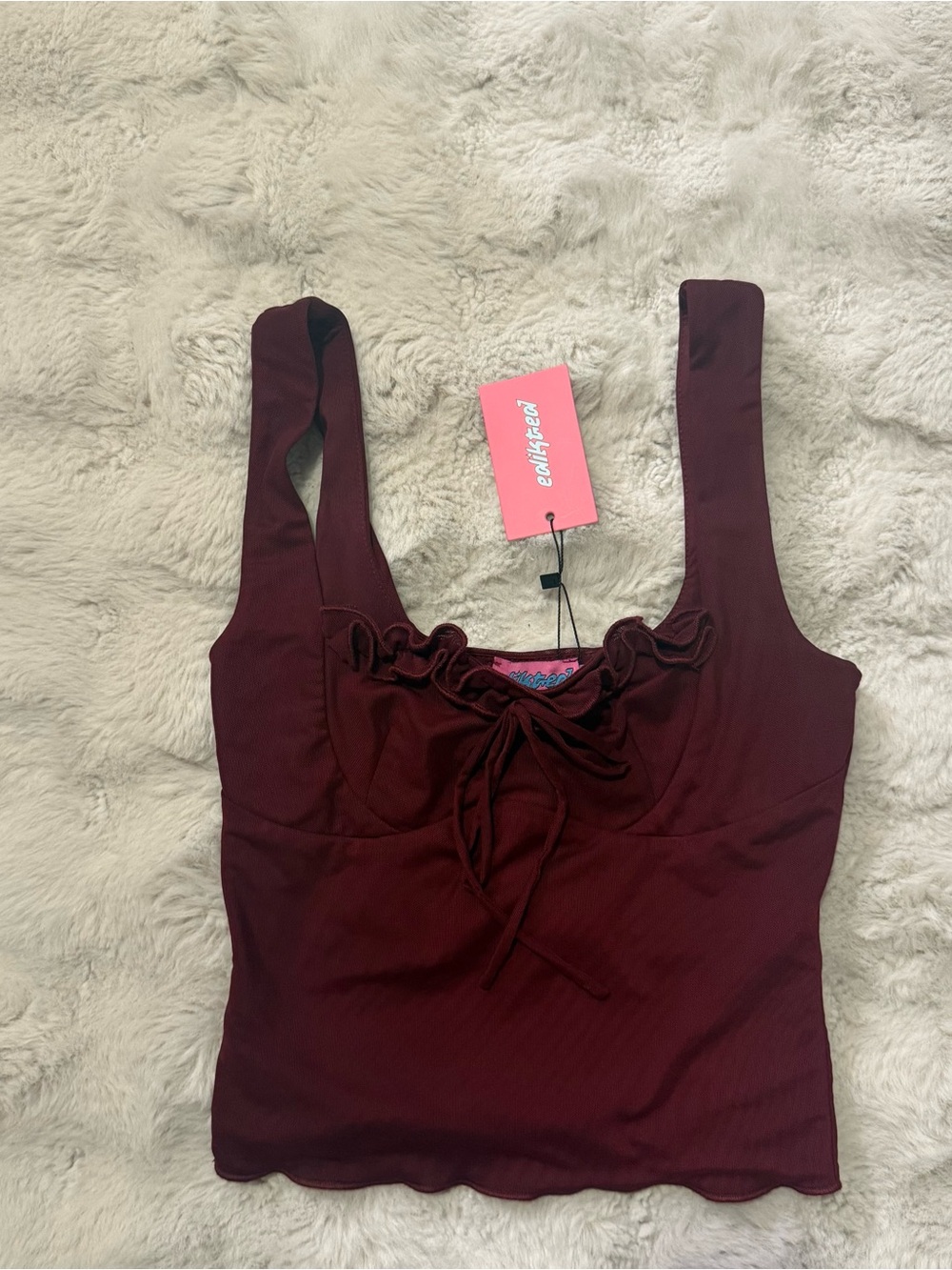 Edikted Burgundy Ruffle Bustier Crop Top